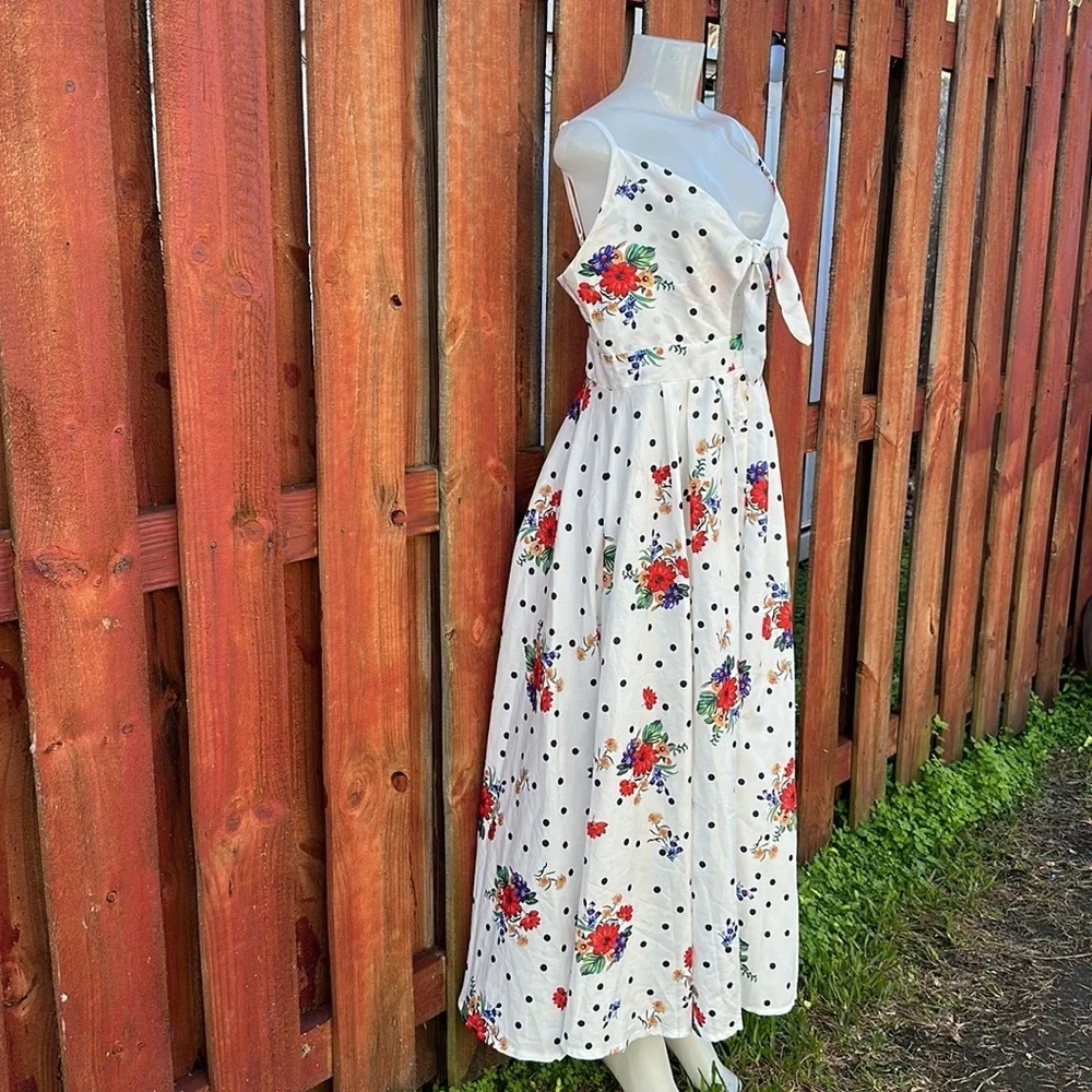 Chic Me Spaghetti Strap Cut Up V-neck Maxi Dress Size L Floral - Picture 7 of 13